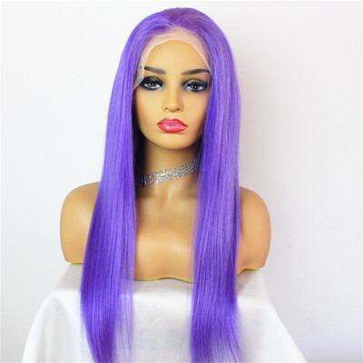 

BOWIN Purple Color Lace Front Human Hair Wigs with Pre-plucked Hairline Peruvian Virgin Hair Frontal Wig