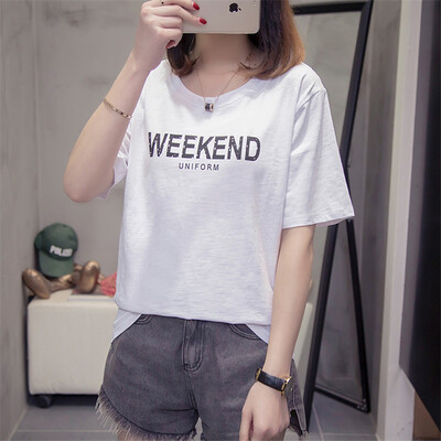 

JOY OF JOY Jingdong Womens 2019 Summer New Womens Korean Short Sleeve T-Shirt Womens Bamboo Cotton JWTD191472 White M