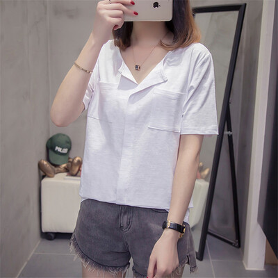 

JOY OF JOY Jingdong womens 2019 new female Korean version of the loose wild short-sleeved t-shirt female bamboo cotton JWTD191474 white M