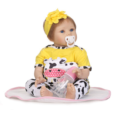 

Reborn Baby Doll 22 inch Cloth Body Lifelike Toddler Doll Play House Toy Gift For Age 3 With Colorful Guaze Dress