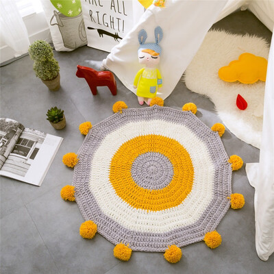 

Handmade Knitted Ball Mats Children Play Floor Mat Knitted Woolen Blankets 80x80cm