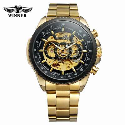 

WINNER 428 Men Watch Semi-Automatic Mechanical Watch Time Display Fashion Casual Stainless Steel Strap Luminous Hands Male Wristwa