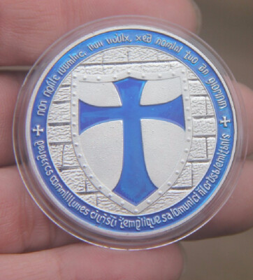 

Blue Silver plated Cross Templar Coins medal