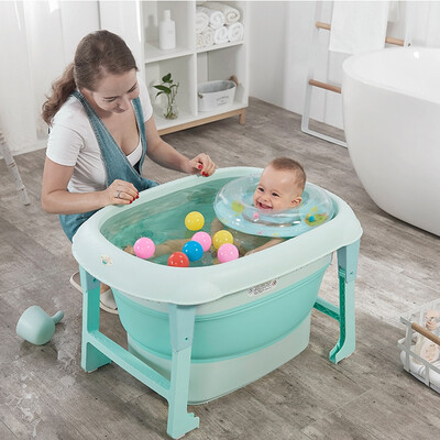 

Baby Jinshui BBHome childrens bath barrel baby bath two in one newborn folding tub baby increase folding bath green match green