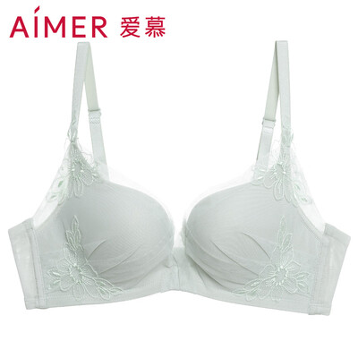 

Amour underwear change 34 medium thick mold cup without support no steel ring embroidery gather adjustment bra to receive the vice milk ladies underwear AM170621 gray green B80
