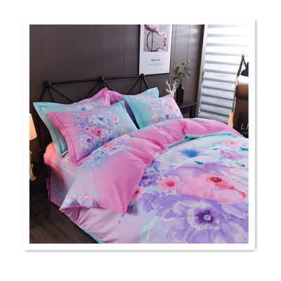 

Cotton bed four-piece bed sheet neon flower dance pink