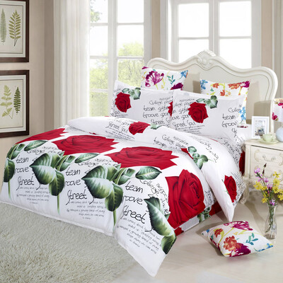 

4pcs 3D Printed Bedding Set Bedclothes Red Rose in Full Bloom Bed Sheet Cover 2 Pillowcases
