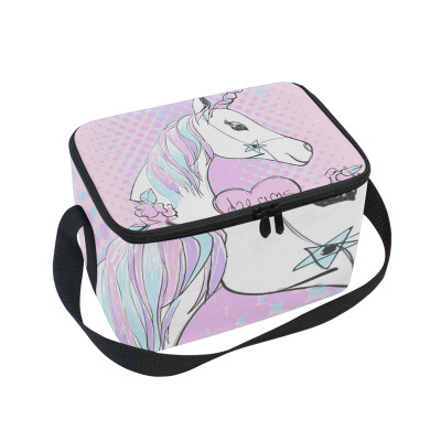 

Lunch Box Insulated Lunch Bag Large Cooler Magic Unicorn With Text Tote Bagfor Kids Men Women