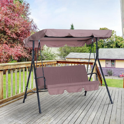 

Steel Outdoor Porch Swing Lounge Chair 3 Person with Top Canopy - Brown