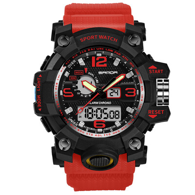 

SANDA 742 Men Analog Digital Countdown Watch Fashion Casual Sports Wristwatch 3ATM Waterproof Leather Strap Luminous Multifunction