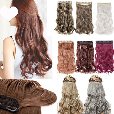 

Synthetic Fiber Clips in on Hair Extension 34 Full Head One Piece 5 Clips Long Silky Curly Wavy