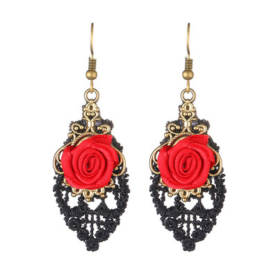 

Fashion Rose Flower Earrings Lace Ornament Exaggerated Jewelry Earrings for Nightclub Prom