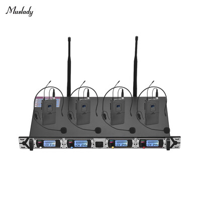 

Muslady D4-2 Professional 4-Channel UHF Wireless Microphone System Includes 4 Headset Microphones with Bodypack Transmitters 1 R