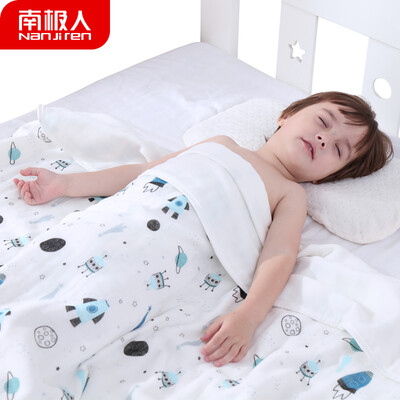 

Antarctic Nanjiren children summer cool by baby blanket gauze blanket bath towel is covered by kindergarten quilt towel by children air conditioning is 120150 blue space