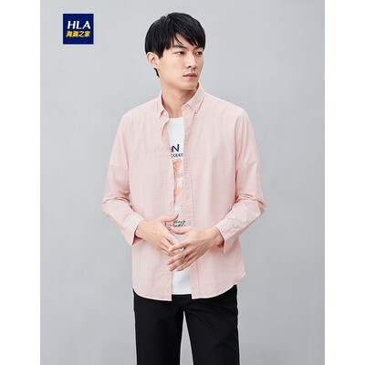 

HLA Haishus Parents Sleeve Casual Shirt Men 2019 Summer New Net Color Generous Comfortable Breathable Long Lining HNEAD2R070A Light Orange 7017592A40