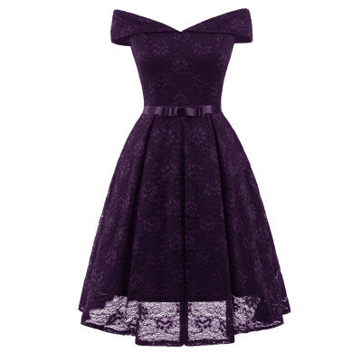 

Free Shipping Short Women Lace Dresses Sexy Boat Neck Female Party Prom A-line Dress