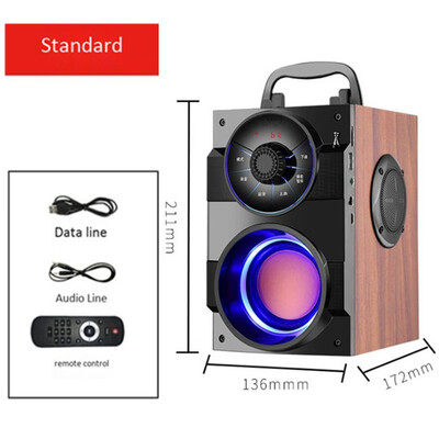 

Portable wooden bluetooth speaker mobile phone wireless audio computer 3d surround subwoofer AUX USB TF card player FM radio MP3