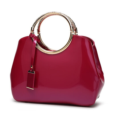 

New Pattern Fashion Womens Bag PU Patent Leather Ellipse Inclined shoulder bag Pure color Handbag soft surface Hard handle The si
