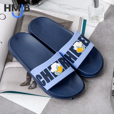 

Colorful walking slippers male sandals Korean version of the trend letter pattern home bathroom outdoor beach casual popular models HM038 dark blue 41