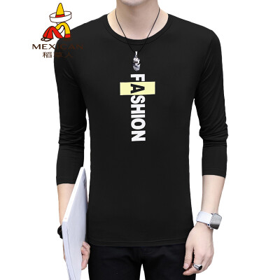 

Scarecrow MEXICAN long-sleeved T-shirt male Korean version of the round neck printing Slim fashion type trend casual personality autumn clothing wild t-shirt bottoming shirt clothes mens black