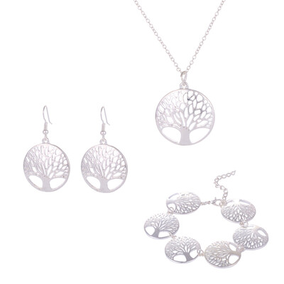 

Jewelry Set for Women Tree of Life Round Hollowed-out Totem Pendants Necklace Earrings Bracelet Decoration