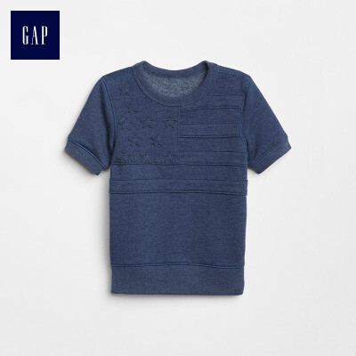 

GAP flagship store childrens casual wind&stripes flag pattern short-sleeved sweatshirt 319296 moderate indigo 90cm 2T