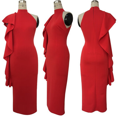 

Womens solid color womens ruffled midi dress