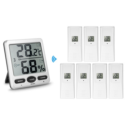 

433MHz Wireless Indoor&Outdoor 8-Channel Thermometer Hygrometer Thermo-hygrometer 1 Console 7 Transmitters WS-07-X7