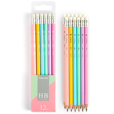 

Marco MARCO 9018E-HB-12PB writing pencil macarons colorful hexagonal pen HB student rubber pencil 12 plastic box