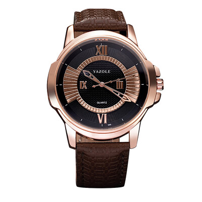 

YAZOLE 386 Quartz Watch Wrist Watch PU Leather Roman Scale Carved Time Dial Man Watch