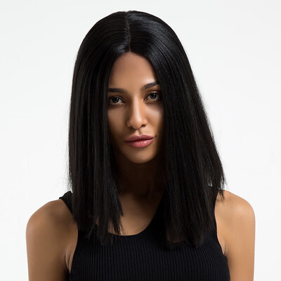 

Element Synthetic Lace Front Wig 14 Inch Center Part Kanekalon Hair Bob Style Black L Part Short Hair Full Wigs For Black Women