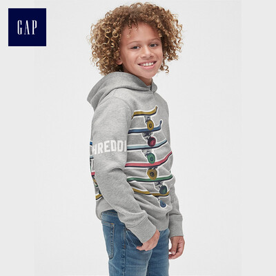 

GAP flagship store childrens clothing boy plus velvet hooded sweater childrens hooded sweater 402574 gray 110CM XS