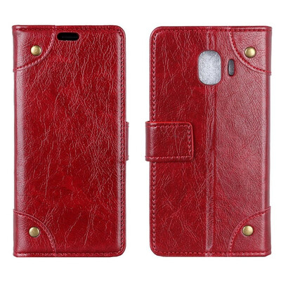 

MOONCASE Samsung Galaxy J2 Pro 2018 copper buckle nappa leather case - wine red
