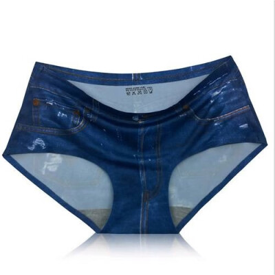 

Womens Fashion One Piece Ice Silk Womens Briefs 3D Sexy Simulation Anti-Lugging Denim Underwear