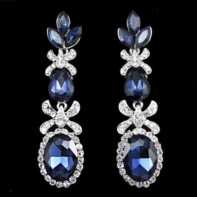 

"Luxury Silver Long Earring with Stones Zirconia Rhinestone Green Earrings for women Bridal Party Wedding Jewelry "