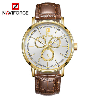 

NAVIFORCE NF3002 Leather Watch Brand Quartz Watches Independent Hour Date Day Window Luminous Business Casual Wrist Watch