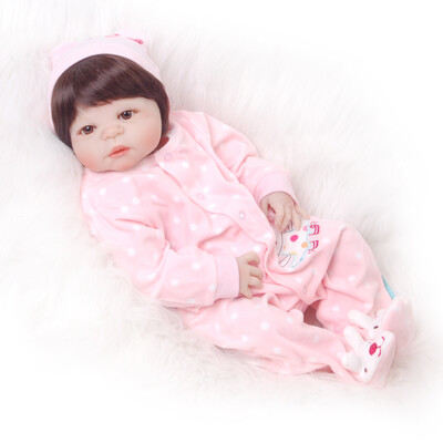 

Hot Sale 23 Inch Reborn Baby Doll Full Silicone Body Lifelike Reborn Boneca Menina Wear Pink Cow Suits Baby Toy For Child Gift