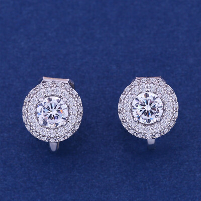 

Fashion Jewllery Silver round Zircon Clip Earrings Without Piercing Puncture Earrings For Women Wedding Jewelry