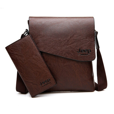 

Men Bag JEEP BULUO Famous Brand 2 pcs Set Man Leather Messenger Shouder Bag Business Travelling Bags Male Tote Cross body Bags