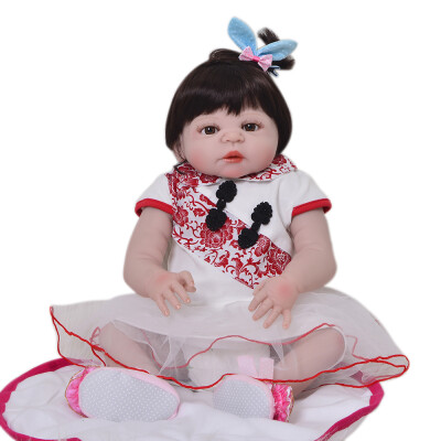 

Handmade 23 Inch Full Silicone Reborn Baby Girl Doll Fiber Hair So Truly Looking Baby Doll Toy For Kids Xmas Gifts Best Playmate