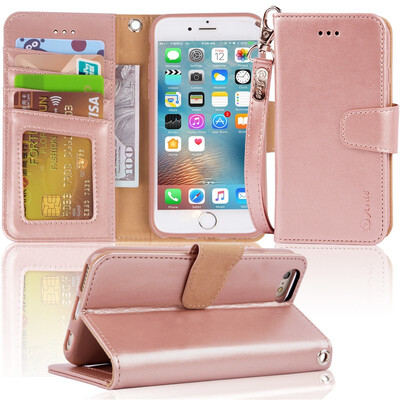 

Arae Case for iPhone 6s iPhone 6 Premium PU Leather Wallet case Wrist Strap Flip Folio with ID&Credit Card Pockets