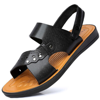 

Ishmaiah mens outdoor casual slip breathable wear soft bottom comfortable sandals beach shoes Y688 black 40