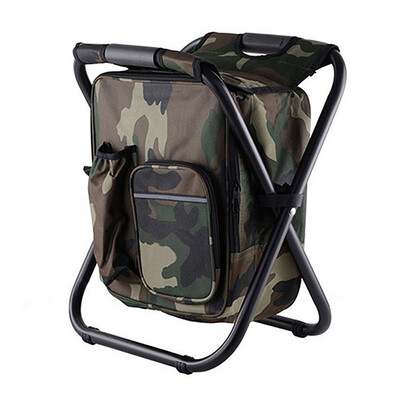 

Outdoor Folding Stool Portable Backpack Chair Stool with Insulated Cooler Bag for Camping Fishing Hiking Beach