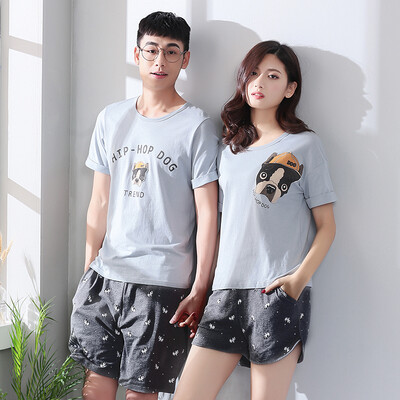 

Bejirog summer short-sleeved cotton couple pajamas summer men&women home service suit nightdress Korean cute spring 4682 male
