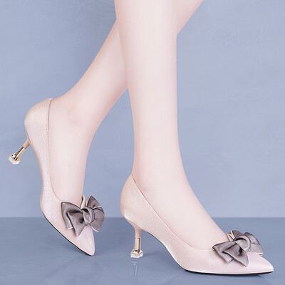 

Gucci Tianlun GUCIHEAVEN Korean version of casual fashion pointed shallow mouth low cut bow decoration high heel waterproof platform womens shoes 9042 beige 40