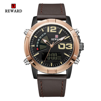 

REWARD 63092 Male Quartz Digital Movt Watch Leather Strap Sports Wristwatch