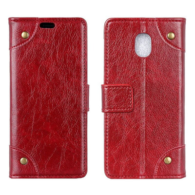 

MOONCASE Samsung Galaxy J7 2017 Copper Buckle Napa Leather Case - Wine Red
