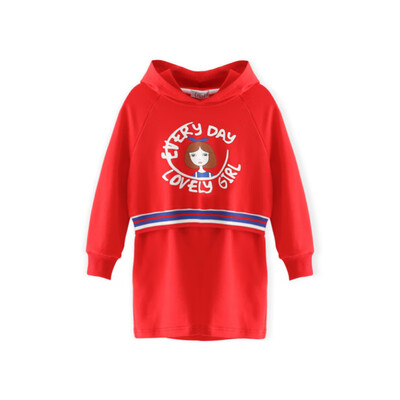 

Cicie self-employed childrens wear girls dress fake two-piece printed casual dress hooded girl child skirt C91026 red 11056