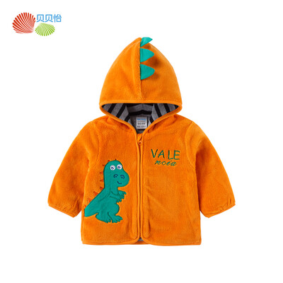 

Beibei Yi boy coral fleece hooded jacket 2018 autumn&winter new animal print warm coat 183S533 orange 6 months height 66cm