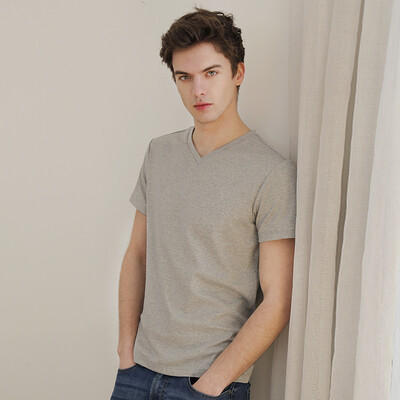 

Beijing Tokyo made JZAO mens V-neck T-shirt cotton short-sleeved spring&summer simple new high-quality long-staple cotton gray XL